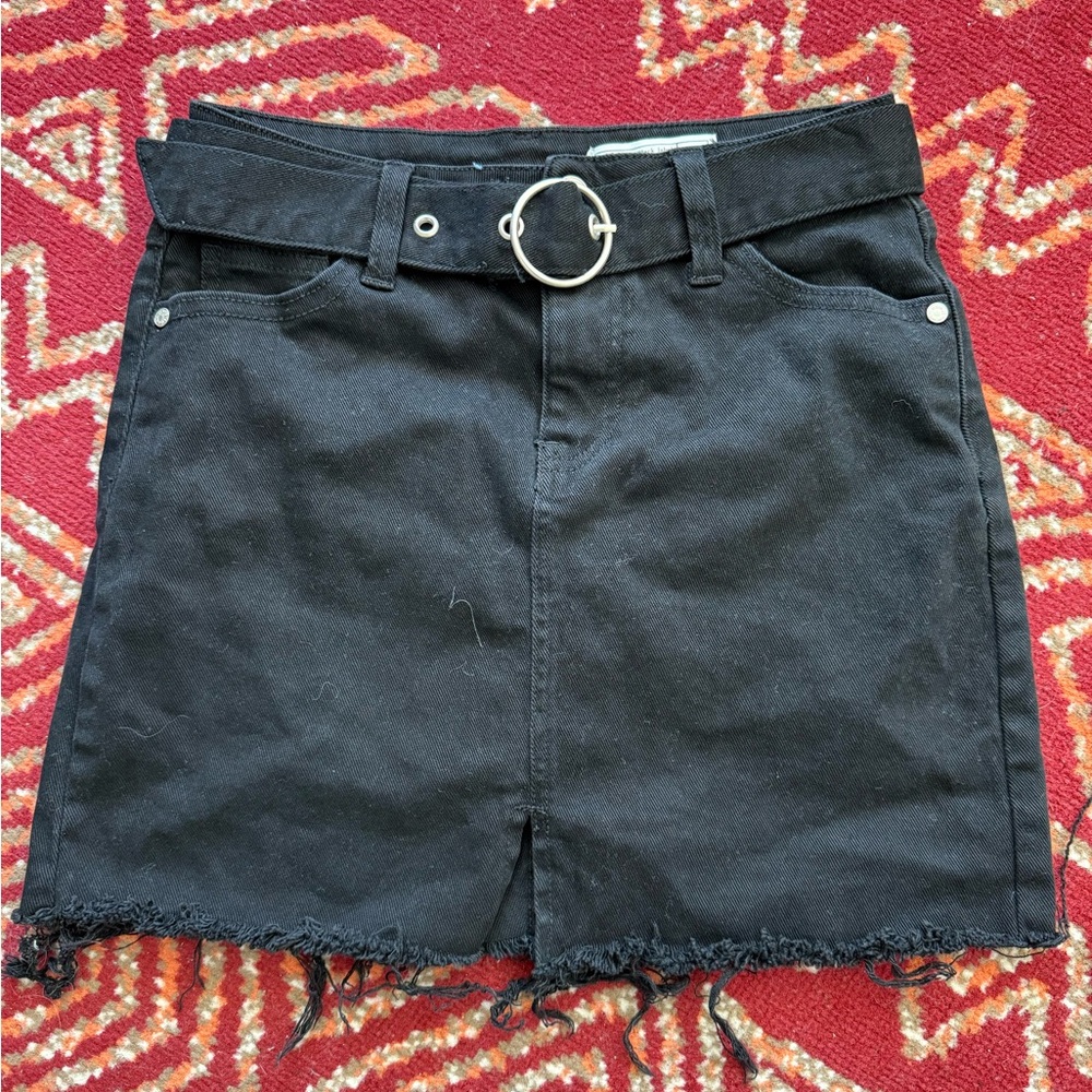 Black Denim Skirt with Belt